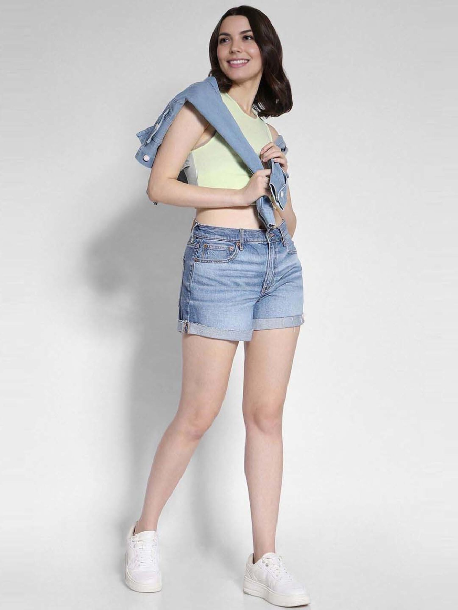 American Eagle Outfitters Blue Cotton Mid Rise Shorts