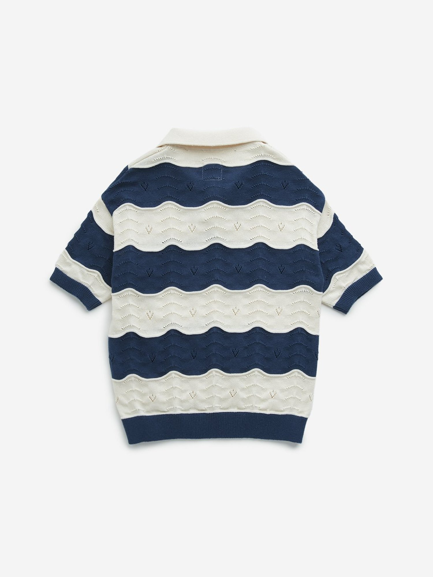 HOP Kids by Westside Navy Knit-Textured Collared T-Shirt