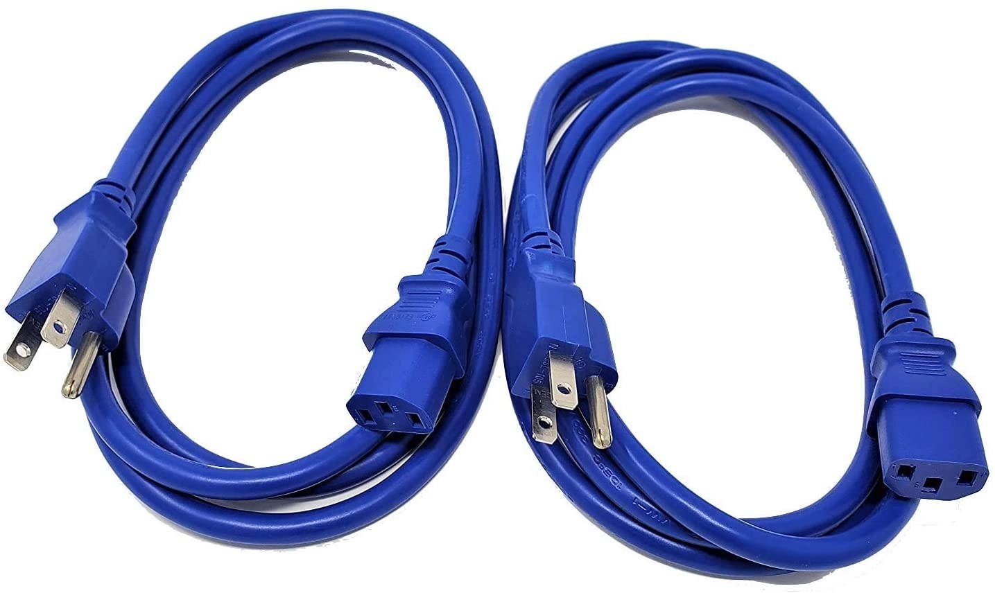 MICRO CONNECTORS, Inc. 6 Feet Ul Approved 18 AWG 10 Amp Power Cord (NEMA 5-15P/ C13) - Blue 2 Pack (M05-113ULBL-2P)