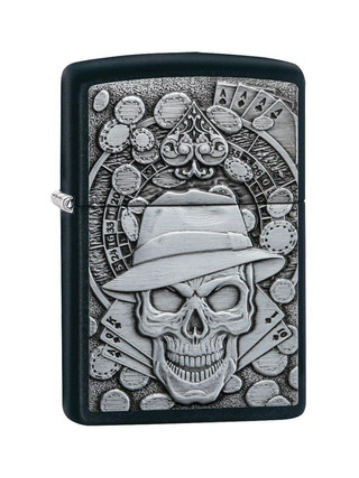 Zippo Black & Silver Gambling Skull Brass Pocket Lighter