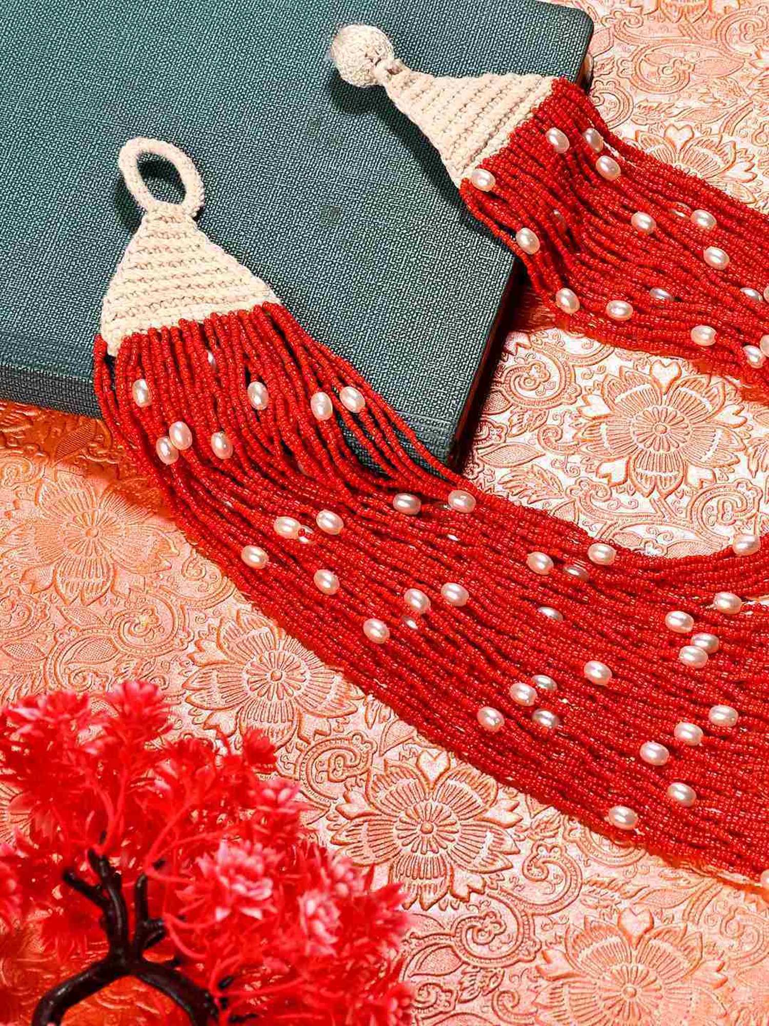 Imli Street Red Long Beaded Handcrafted Necklace