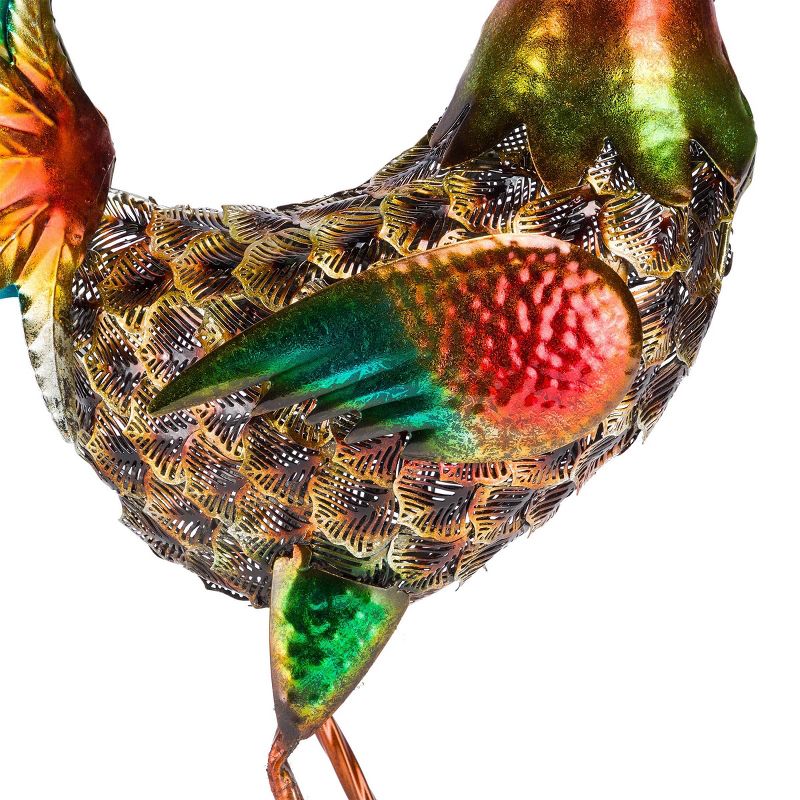 16" x 14" Outdoor Iron Rooster Standing Yard Statue Turquoise - Alpine Corporation