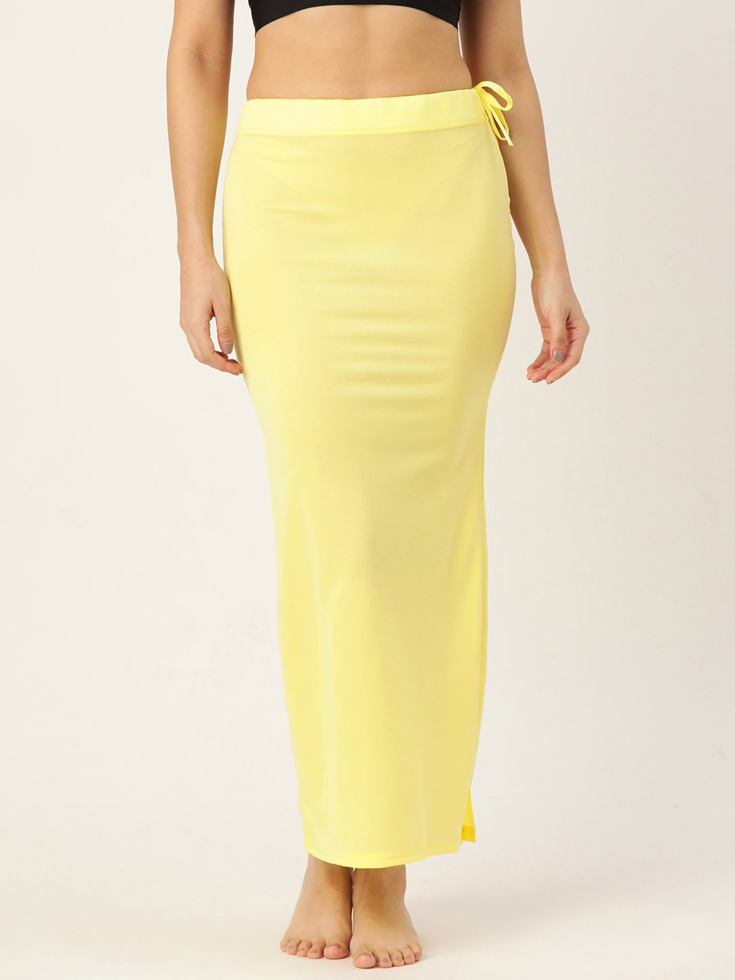 Ms.Lingies Yellow Plain Saree Shapewear