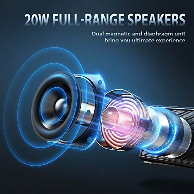 Computer Speakers, Foxnovo Wireless & Wired PC Soundbar, 20W Powerful Stereo Audio USB-Powered Computer Sound Bar Speaker for PC Desktop Laptop Smartphone Tablet TV, 3.5mm Aux-in & RCA Connection