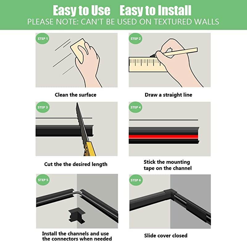 Concealer PVC Cord Cover 945in Paintable Cord Hider to Hide Wires for TV and Computers in Home Office 6X L1575in W118in H067in CC02 Black