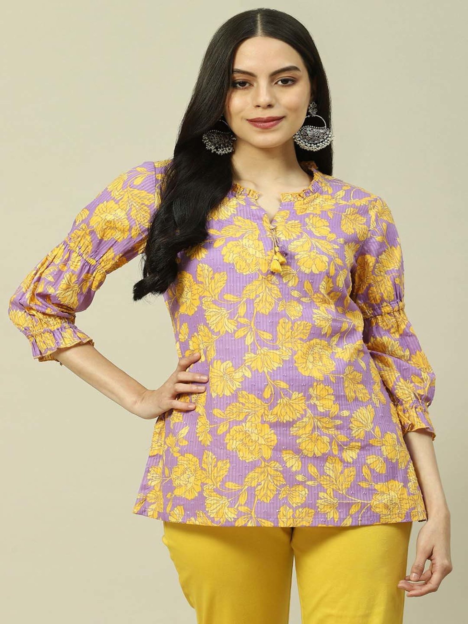 Rangriti Purple Cotton Printed Top