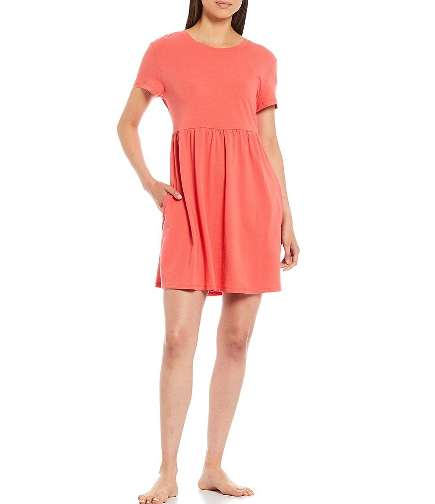 Jasmine & Ginger Solid Jersey Knit Lounge Babydoll Dress