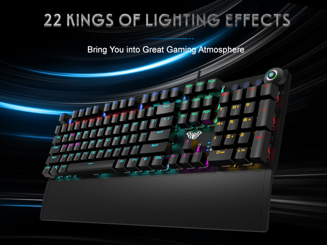 AULA F2058/F2088 Mechanical Gaming Keyboard wrist rest Multimedia Knob, Marco Programming metal panel LED Backlit keyboard for Computer Gamer