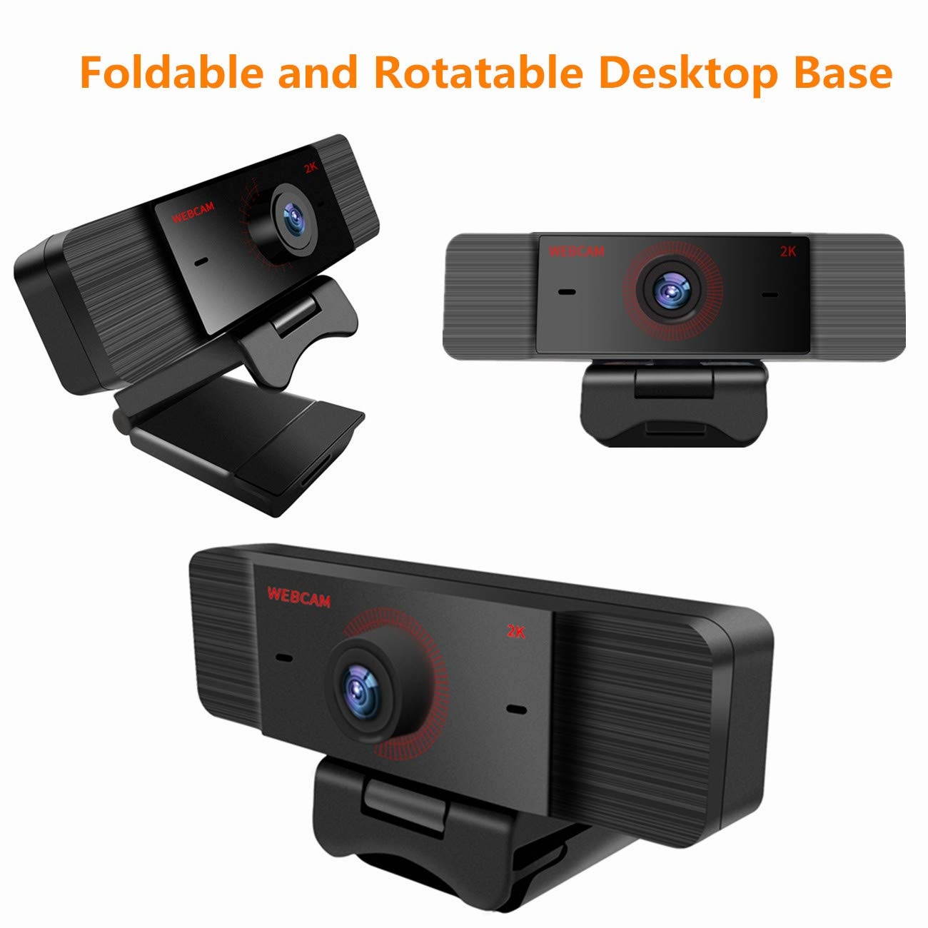 2K Webcam with Microphone for Computer Laptop Mac with Cover and Tripod, Computer Streaming Web Camera 150&deg; Wide Angle, 360&deg; Rotatable Webcam for Video Conference, Webcast, Podcast, Gaming-25601440