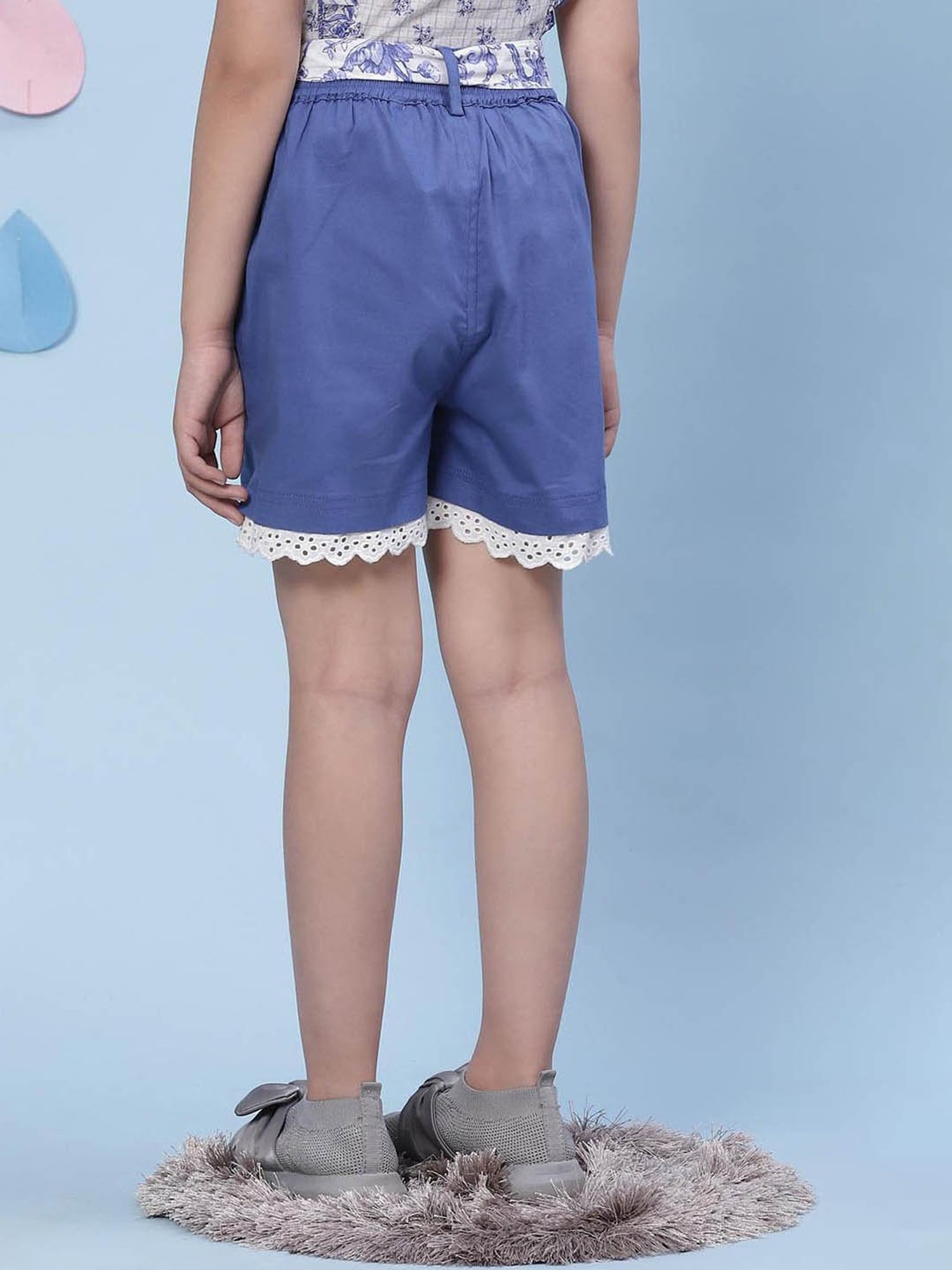 BIBA Girls Blue Solid Shorts