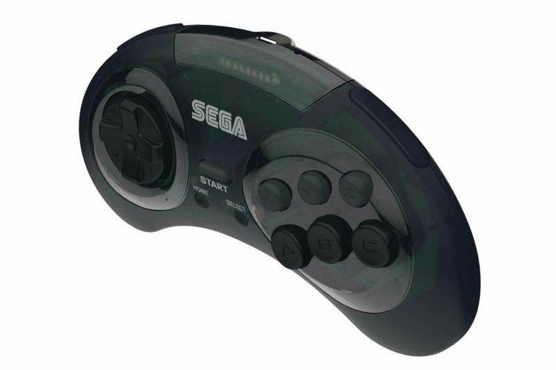 Retro-Bit Sega Genesis 2.4 GHz Wireless Controller 8-Button Arcade Pad for Sega Genesis Original/Mini, Nintendo Switch, PC, Mac &ndash; Includes 2 Receivers & Storage Case - Shadow