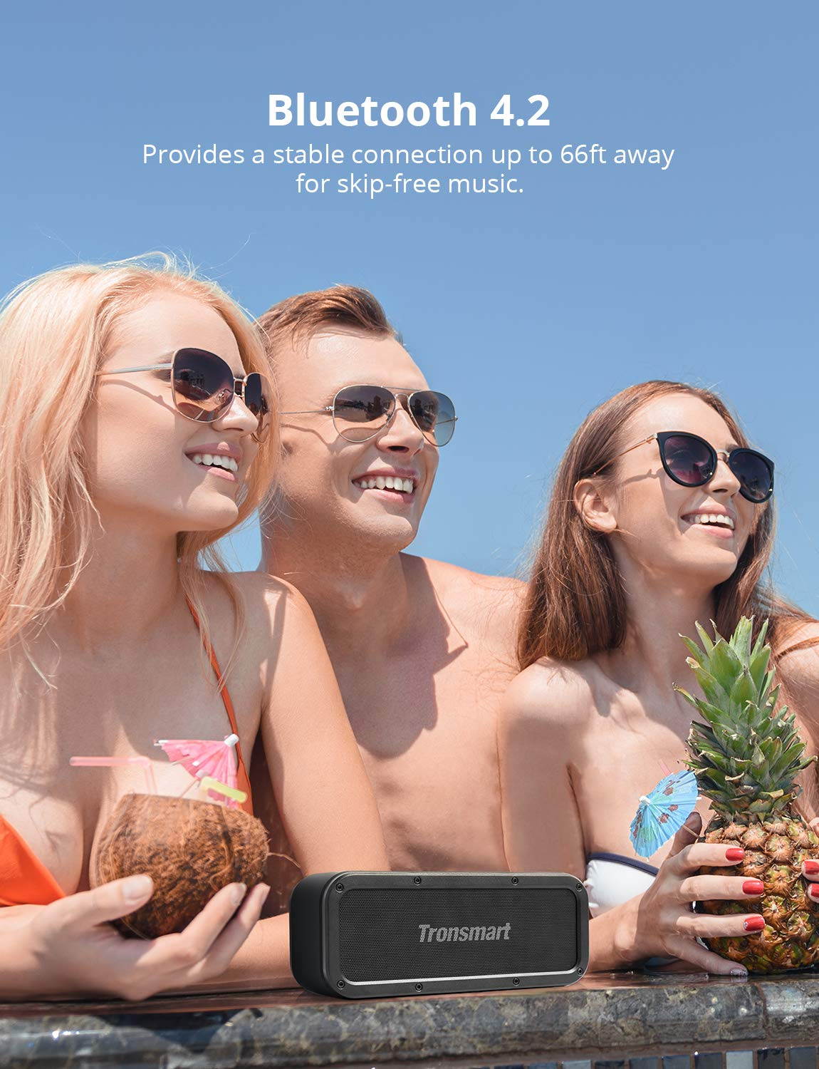 Portable Bluetooth Speakers, Tronsmart Force SoundPulse 40W IPX7 Waterproof Bluetooth 4.2 Wireless Speakers with 15-Hour Playtime, TWS, Dual-Driver with Built-in Mic, NFC, Deep Bass (Force)