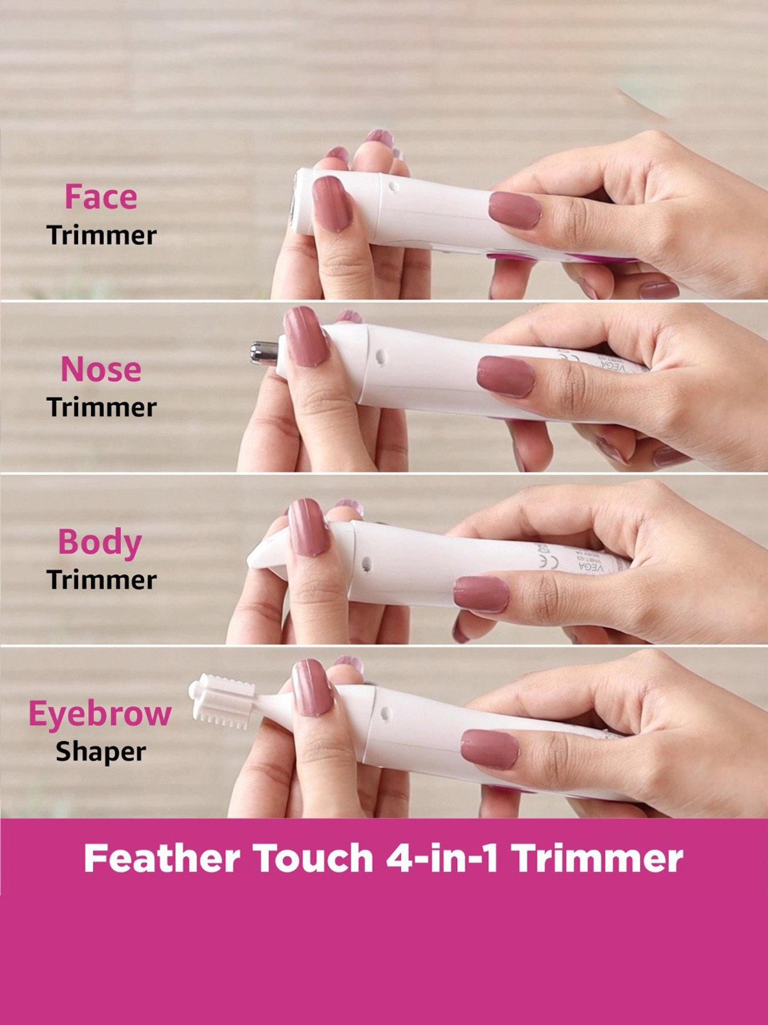 Vega Feather Touch VHBT-03 Cordless 4-In-1 Trimmer - 60 Min Runtime (White)