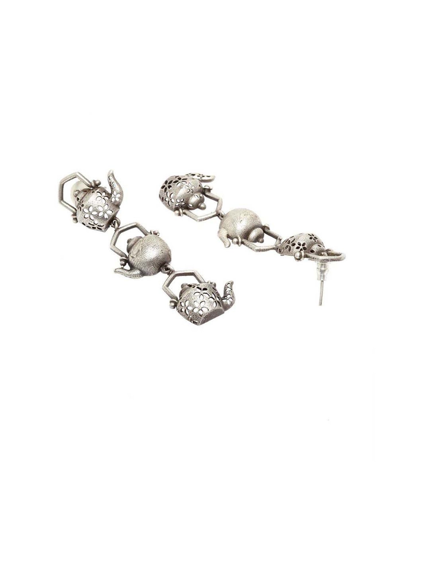 Panash Silver-lookalike Oxidized Teapot Dangler Earrings
