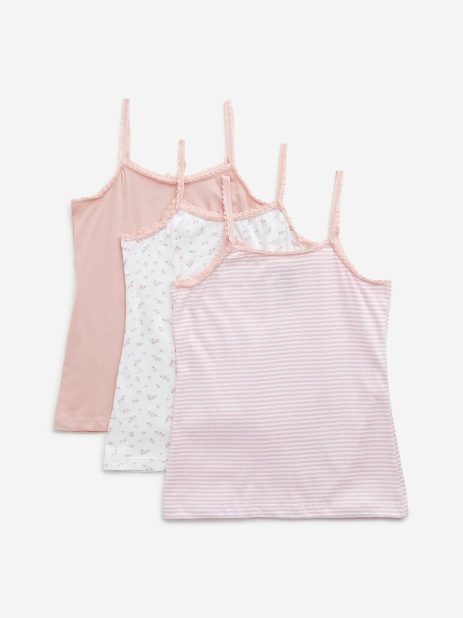 Y&F Kids by Westside Pink Printed Cotton Camisoles - Pack of 3