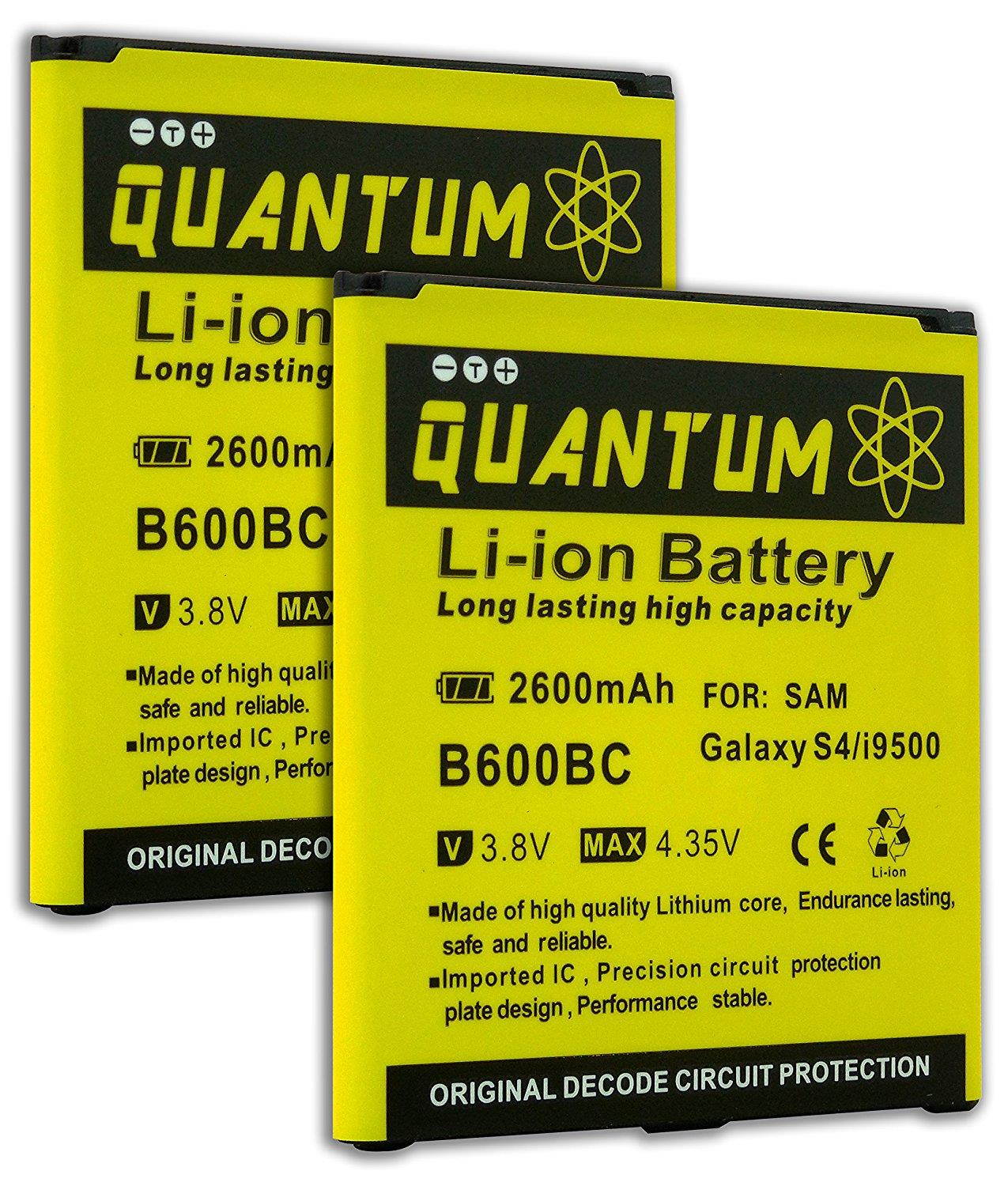 QUANTUM 2x 2,600 mAh Samsung Galaxy S4 Batteries for Galaxy S4 I9500, 12 MONTH WARRANTY