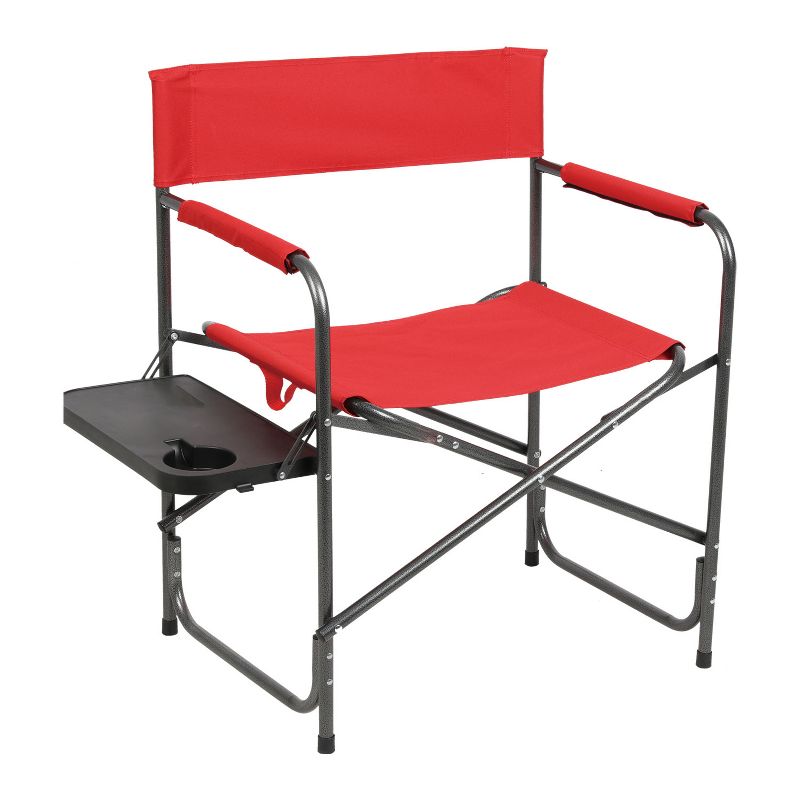 Portal Indoor Outdoor Portable Lightweight Steel Frame Folding Camping Directors Chair with Side Table, Red (2 Pack)