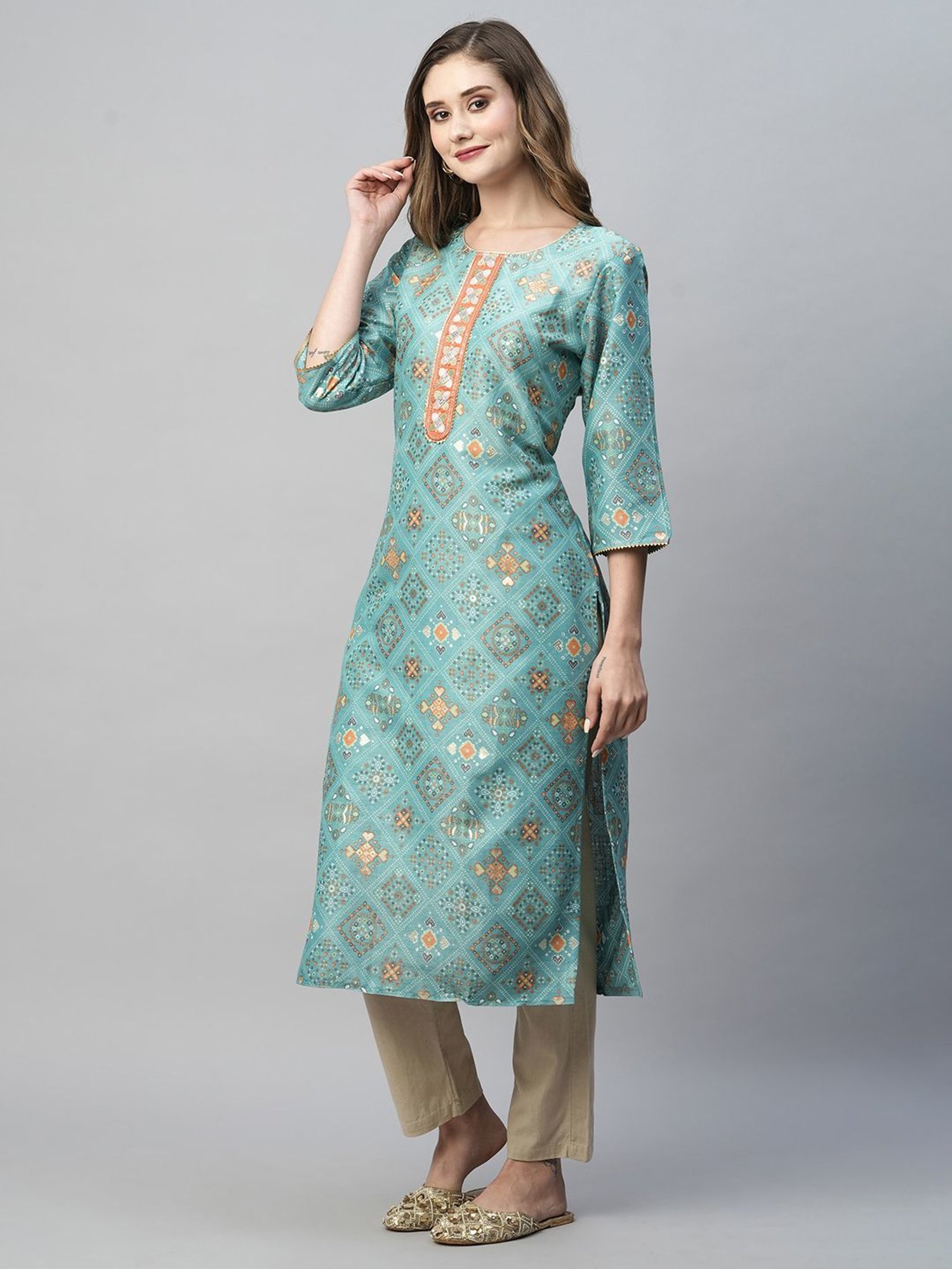 KIANA Blue Printed Straight Kurta