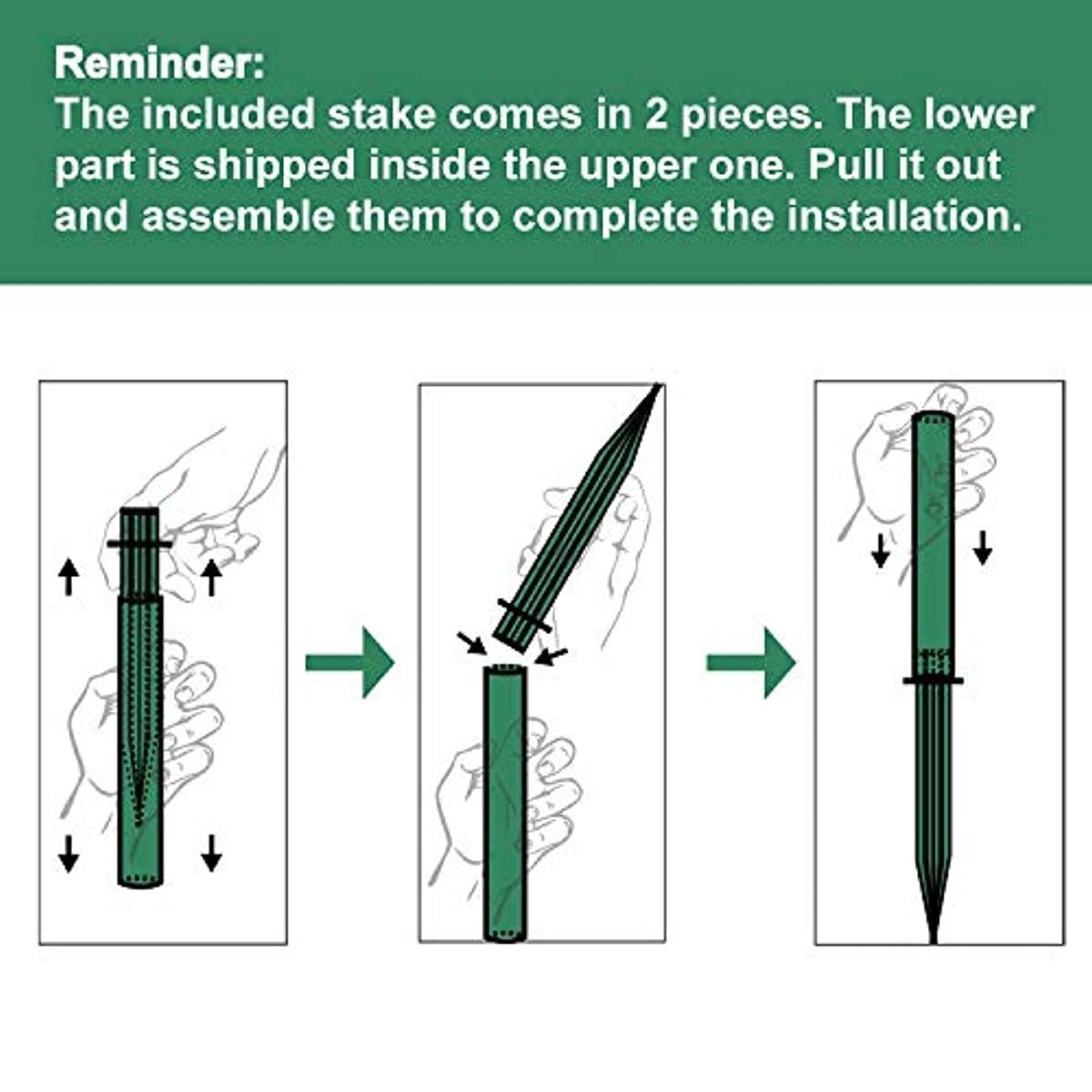 BESTTEN Outdoor Power Strip with 12 Feet Long Extension Cord, 3-Outlet Yard Power Stake with Weatherproof Protective Covers, ETL Certified, Green