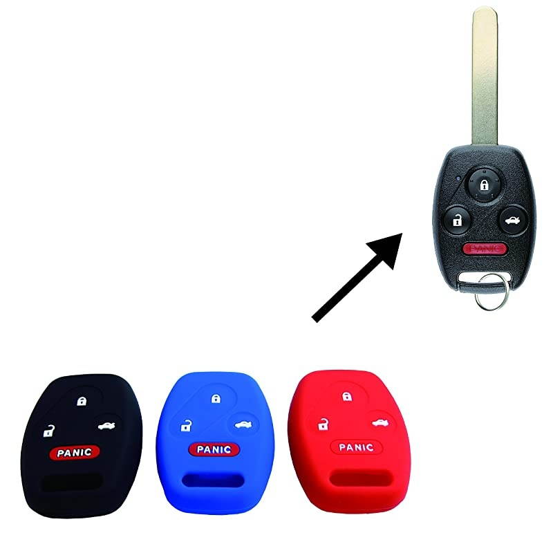 Autotech Remote Key Silicone Rubber Keyless Entry Shell Case Fob and Key Skin Cover fit for Honda Accord Civic CRV Element Pilot (1 Pair) (Black+Blue)