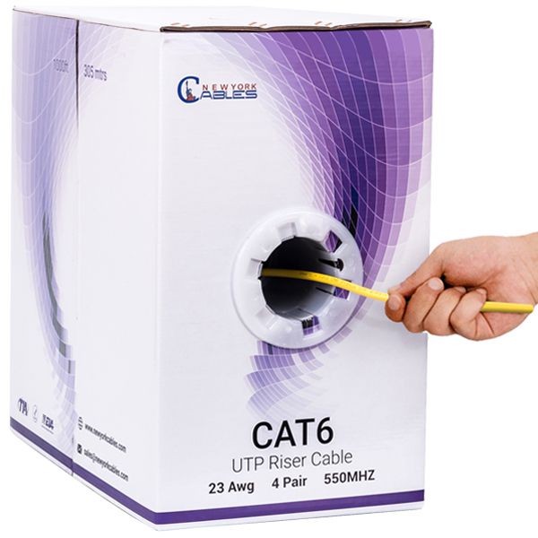 Cat6 Riser (CMR) 1000ft - 4 Pair Solid 23AWG, Ethernet Cable 1000 ft Outdoor - 550MHz 10 Gigabit Speed, Unshielded Twisted Pair (UTP), Bulk Ethernet Cable - Black