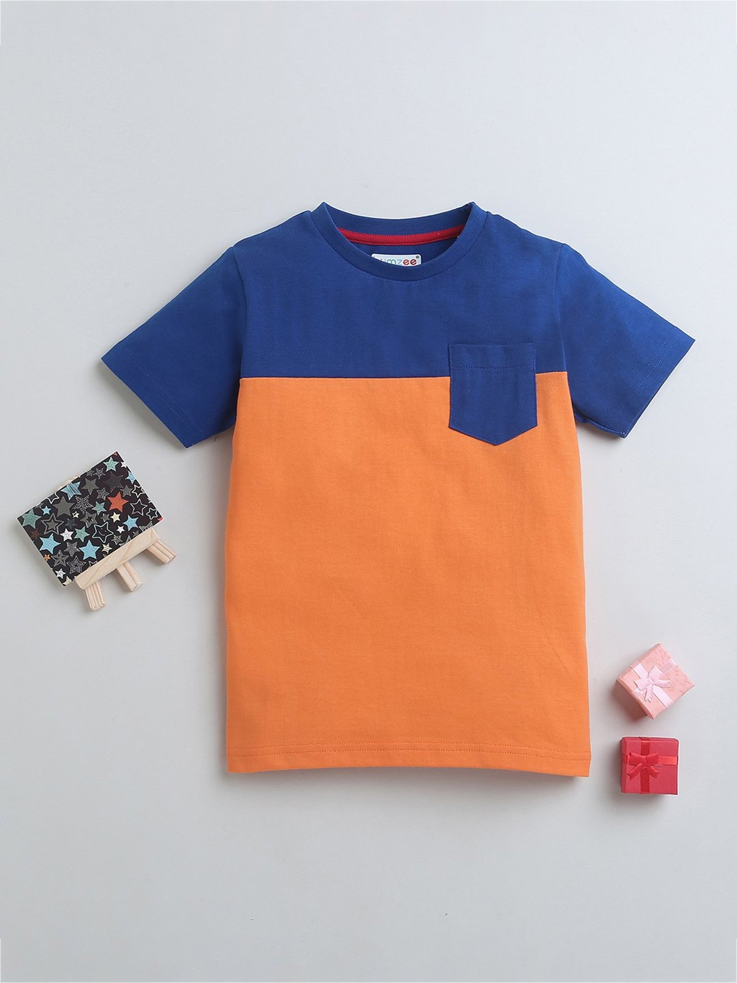 Bumzee Kids Orange & Blue Color Block T-Shirt