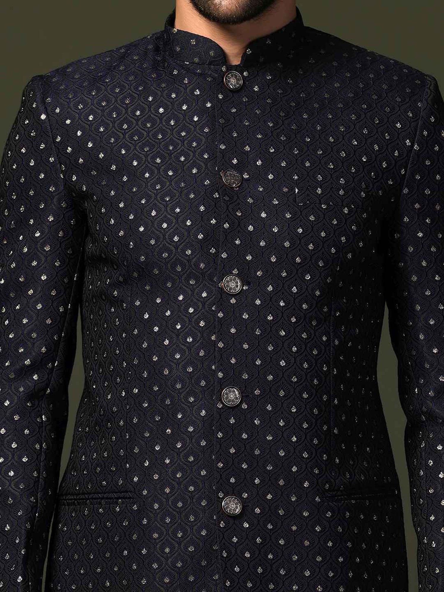 Kisah Blue Regular Fit Embellished Ethnic Blazer