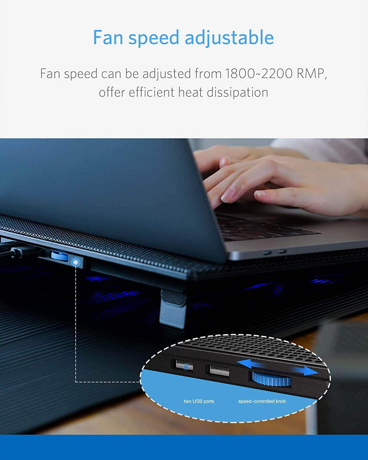 Laptop Cooling Pad, Laptop Cooler : Portable Slim Laptop Cooling Stand Holder Riser with 5 Fans Compatible with MacBook Air Pro Dell XPS HP Alienware Laptop Notebooks Up to 15.6 Inch