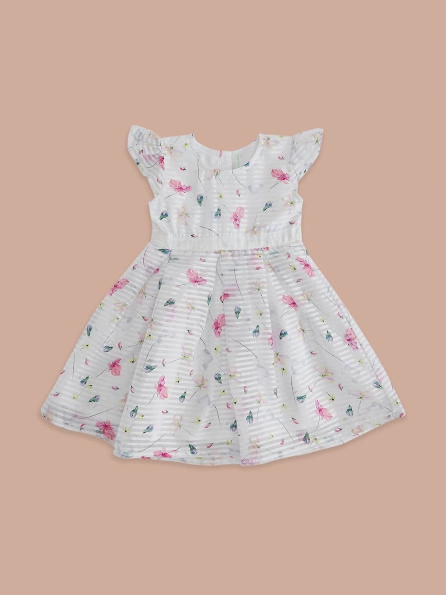 Pantaloons Junior Off-White & Pink Cotton Floral Print Dress