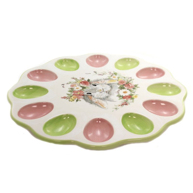 Tabletop 12.5" Sweet Bunny Deviled Egg Plate Easter Floral Rabbit Party Certified International  -  Serving Platters