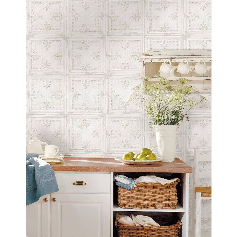 RoomMates 28.2" Tin Tile P&S Wallpaper White