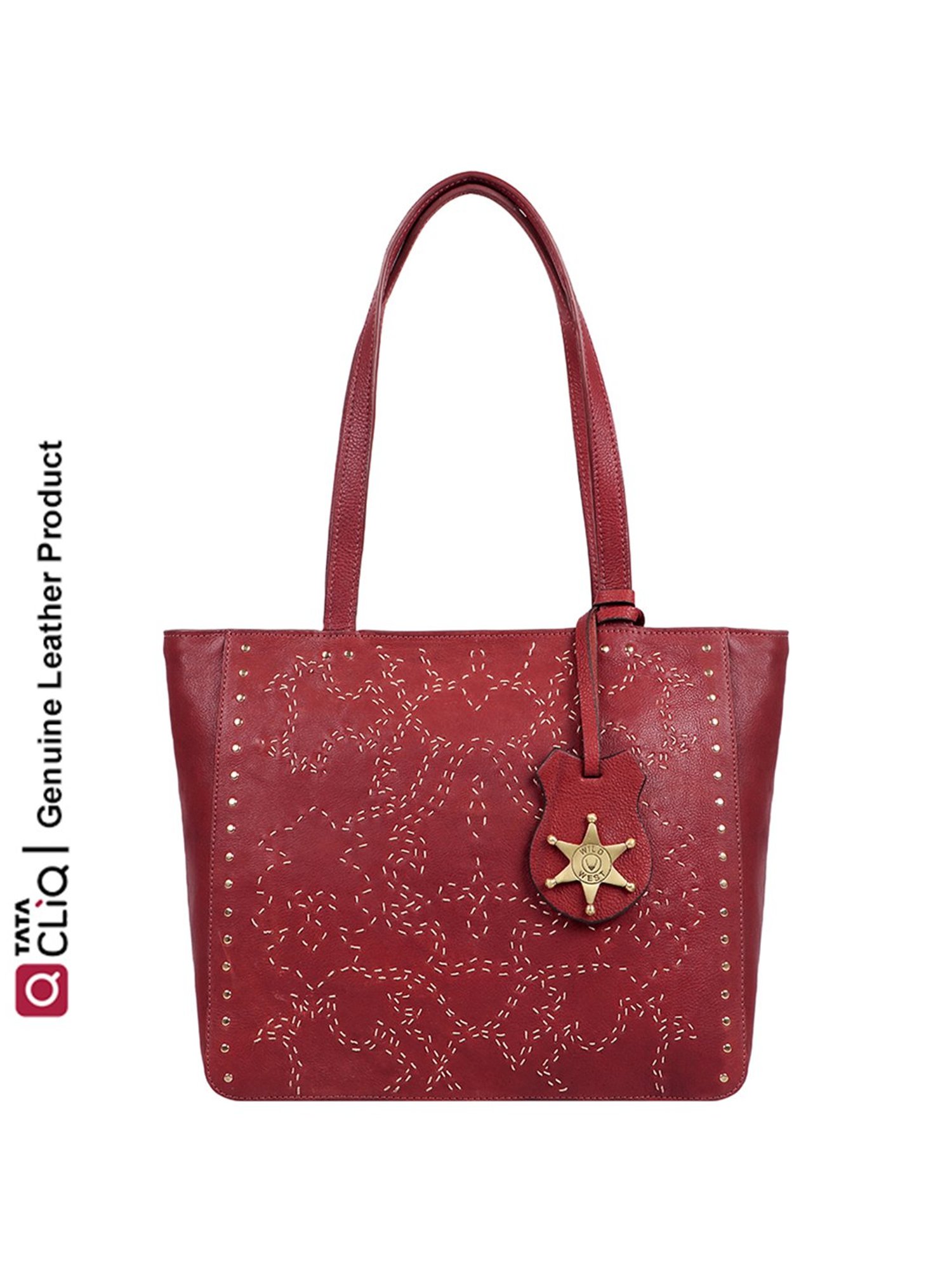 Hidesign Wild West Red Embroidered Medium Tote Handbag