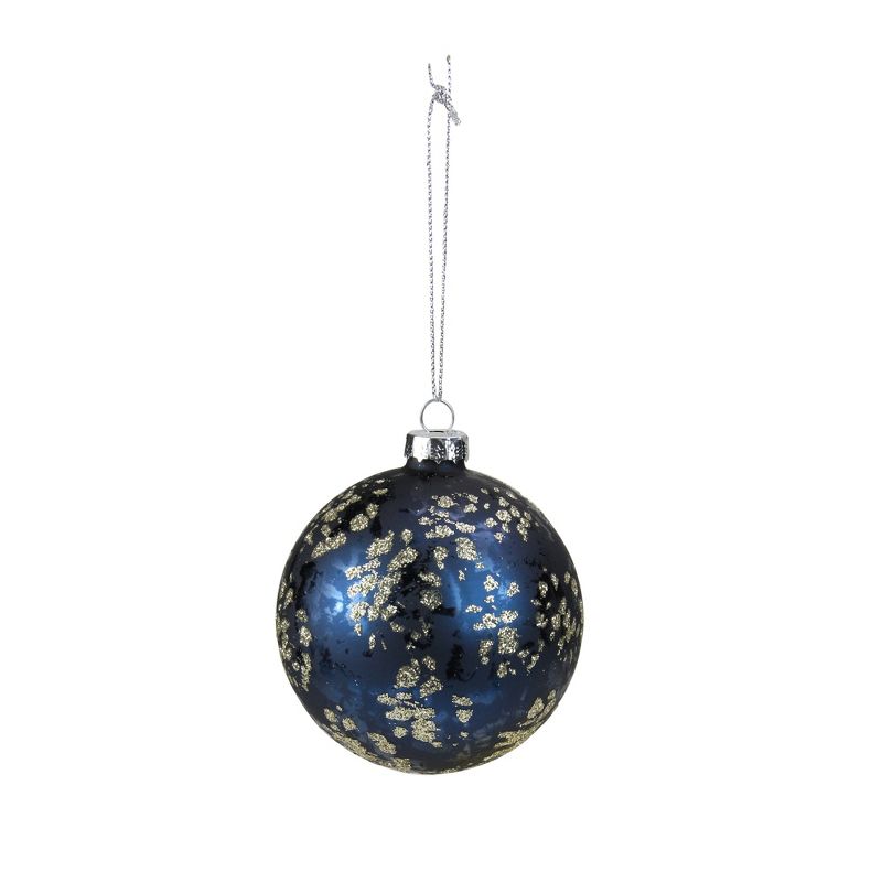 Napco 3.5" Speckled Glass Ball Christmas Ornament - Navy/Gold