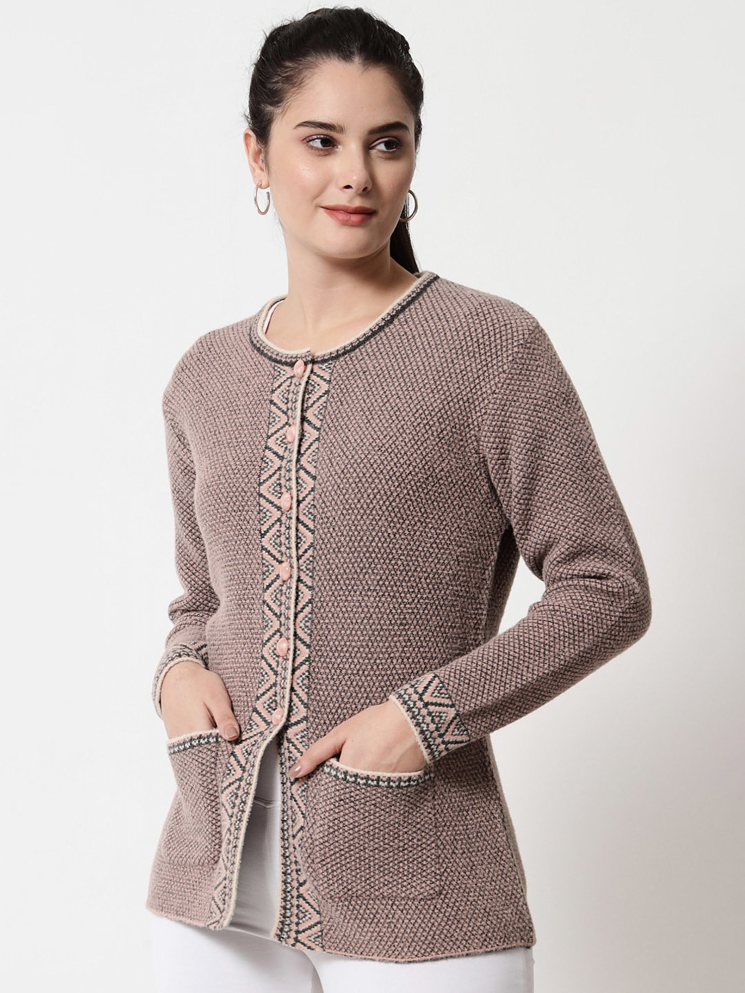 TAB91 Peach Self Design Cardigan