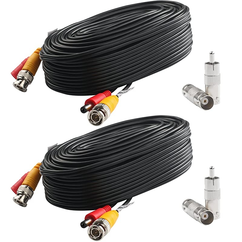 BNC Video Power Cable 2 Pack 30 Feet PreMade AllinOne Video Security Camera Cable Wire with Four Connectors for CCTV DVR Surveillance System