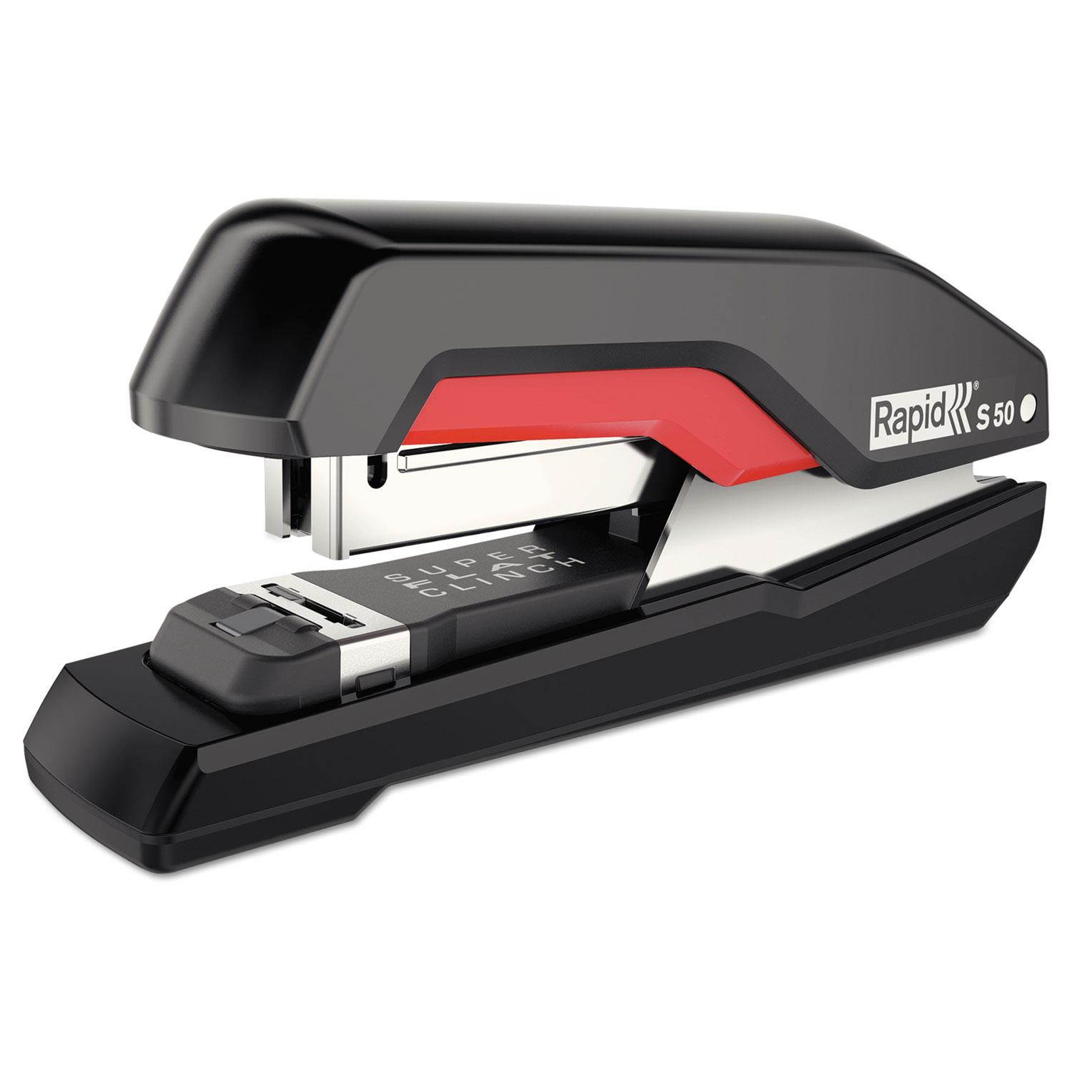 Rapid Supreme S50 SuperFlatClinch Half Strip Stapler 50-Sheet Capacity Black/Red