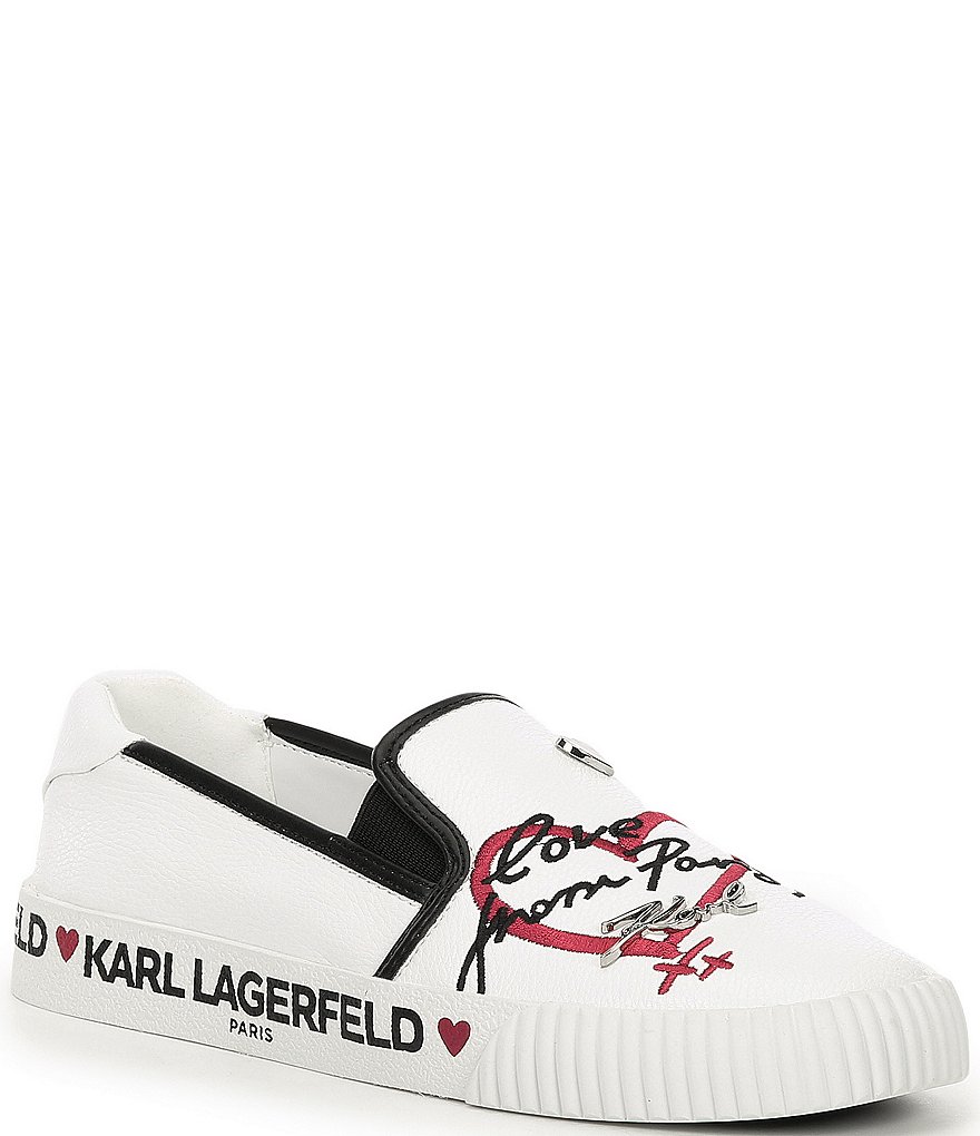 KARL LAGERFELD PARIS Jessie Logo Script Leather Slip-On Sneakers