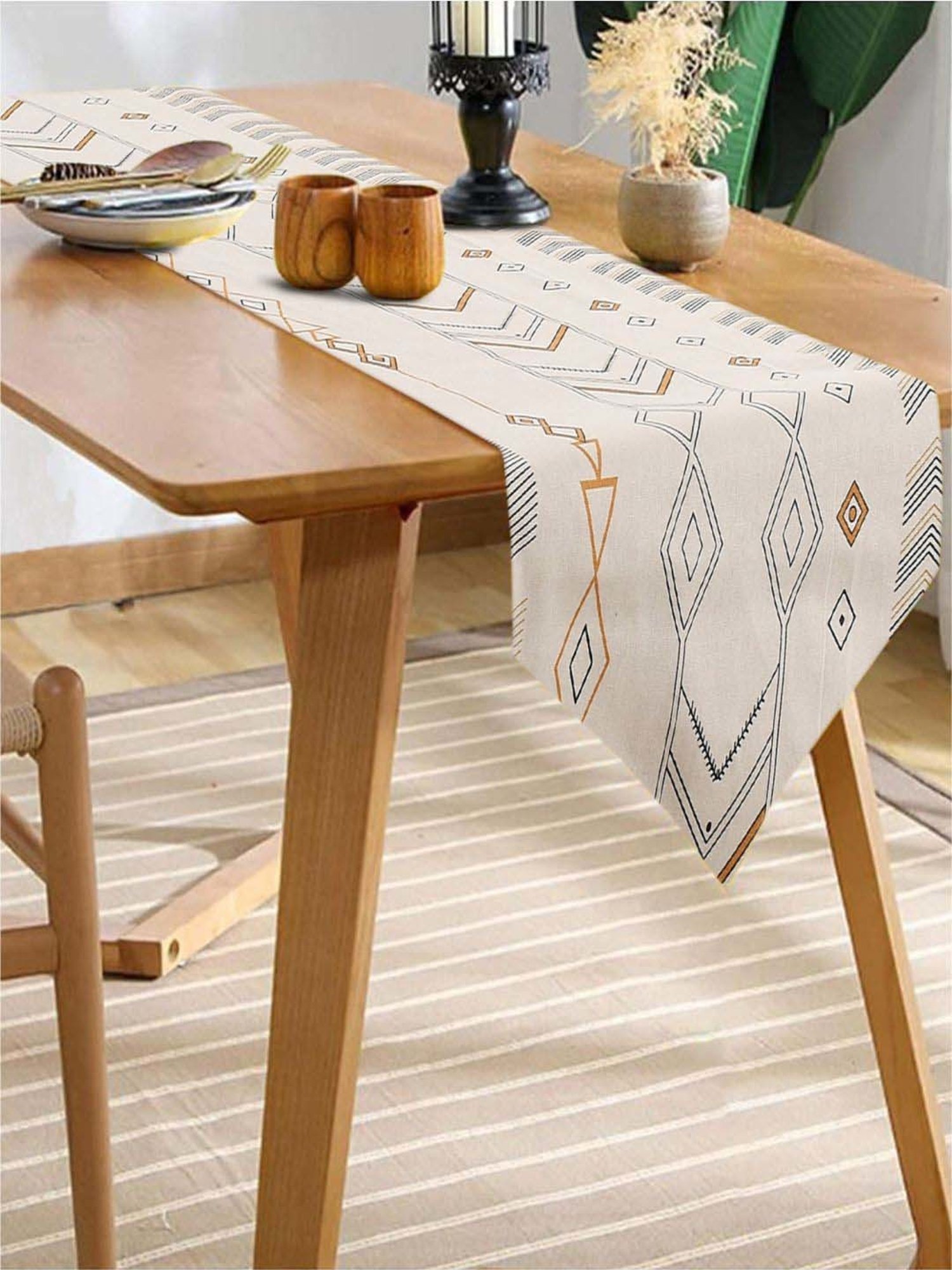 Urban Space Grey Cotton 200 GSM 6 Seater Dining Table Runner
