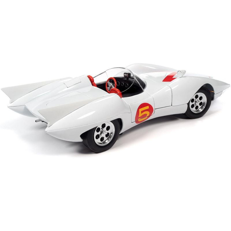 Mach 5 Five White with Chim-Chim Monkey and Speed Racer Figurines 1/18 Diecast Model Car by Autoworld