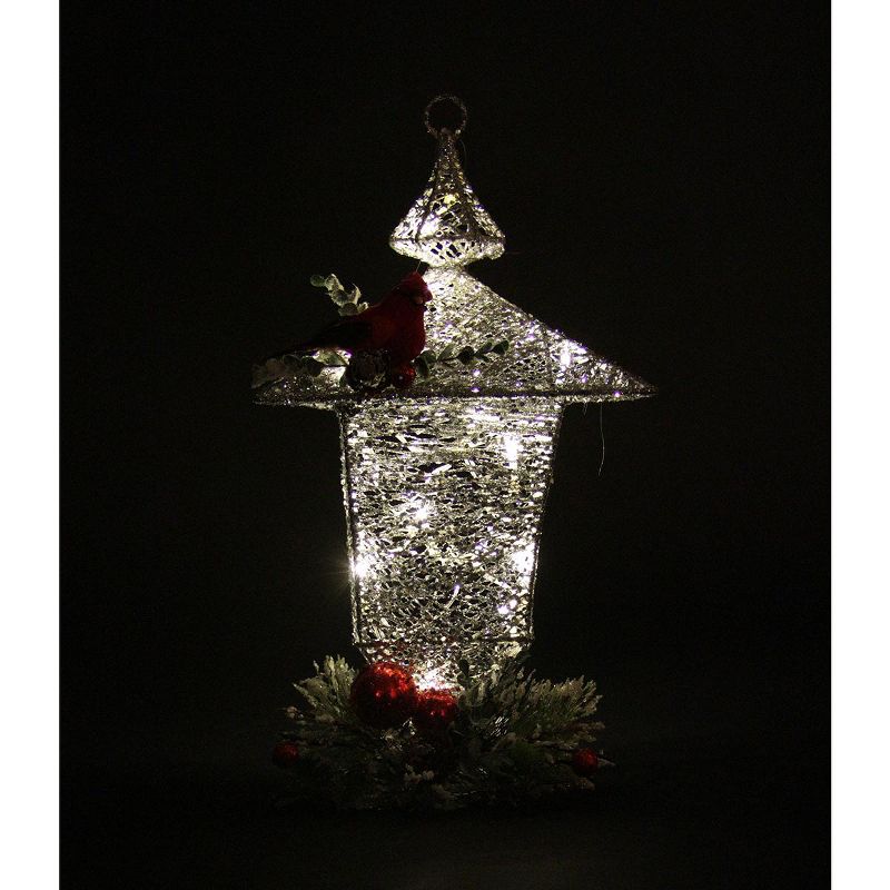Sterling 16" Silver and Red Sparkling Pre-Lit Glittered Christmas Lantern Decor
