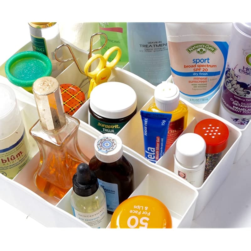 Dividers for Underwear, Office, Bathroom & Crafts in Sturdy Plastic - Washable & Sleek (FIVE pack, 5-Grid White)