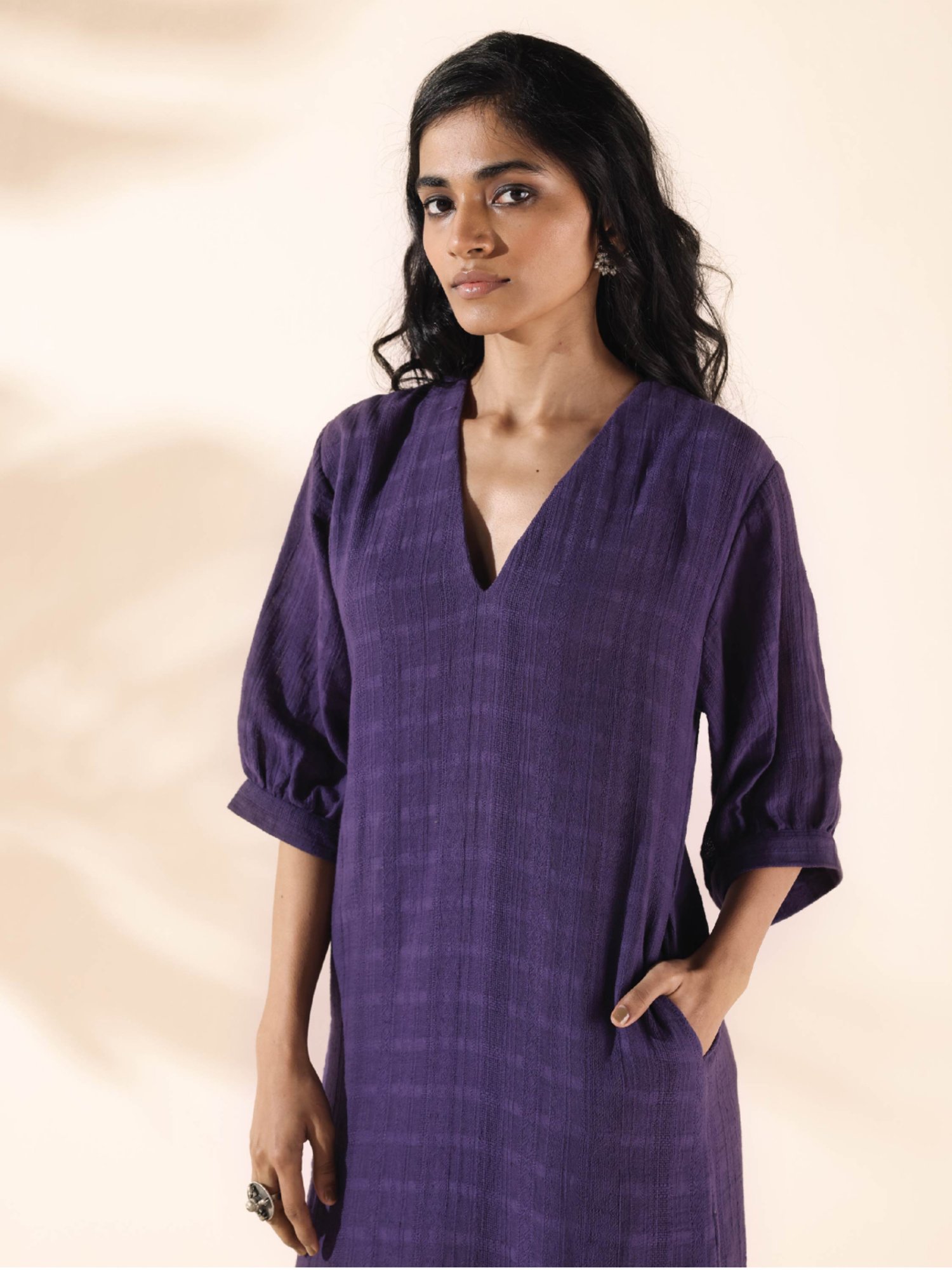 true Browns Purple Cotton Self Pattern A-Line Dress