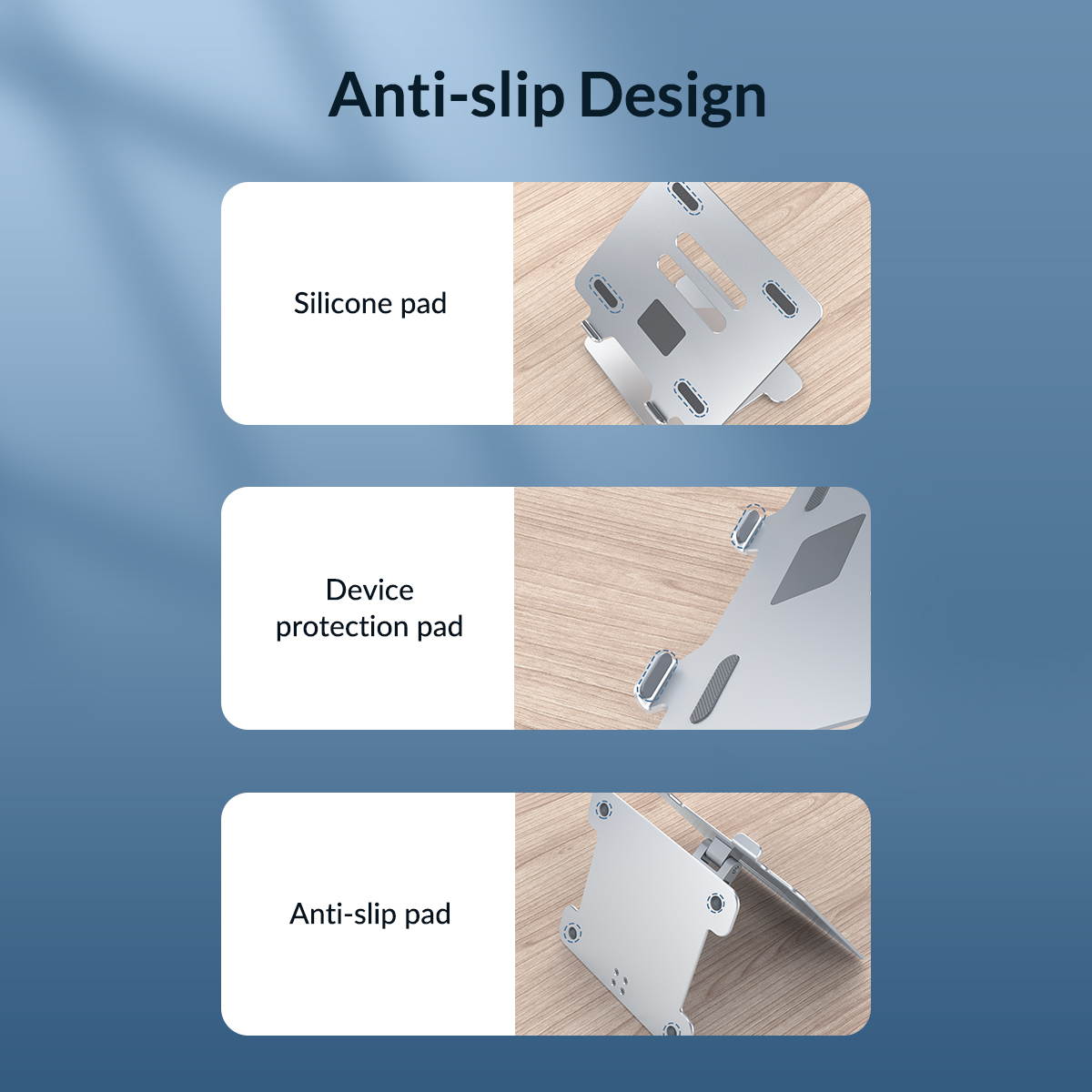 ORICO Aluminum Laptop Stand HUB USB3.0 Adjustable Silver Portable Multi-Angle Stand Notebook Holder Compatible For Windows Mac Os Linux