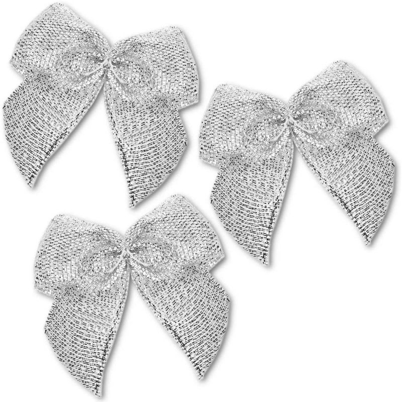 Bright Creations 200-Pack Mini Satin Ribbon Bow w/ Self-Adhesive Tape for Arts and Crafts, Sewing & Gift, Silver 1.5"