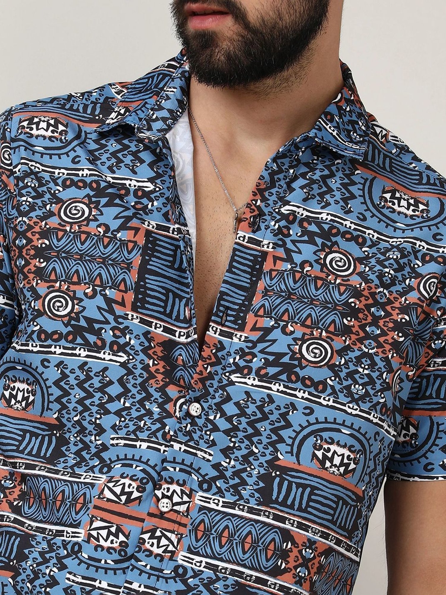 Campus Sutra Blue Regular Fit Printed Shirt