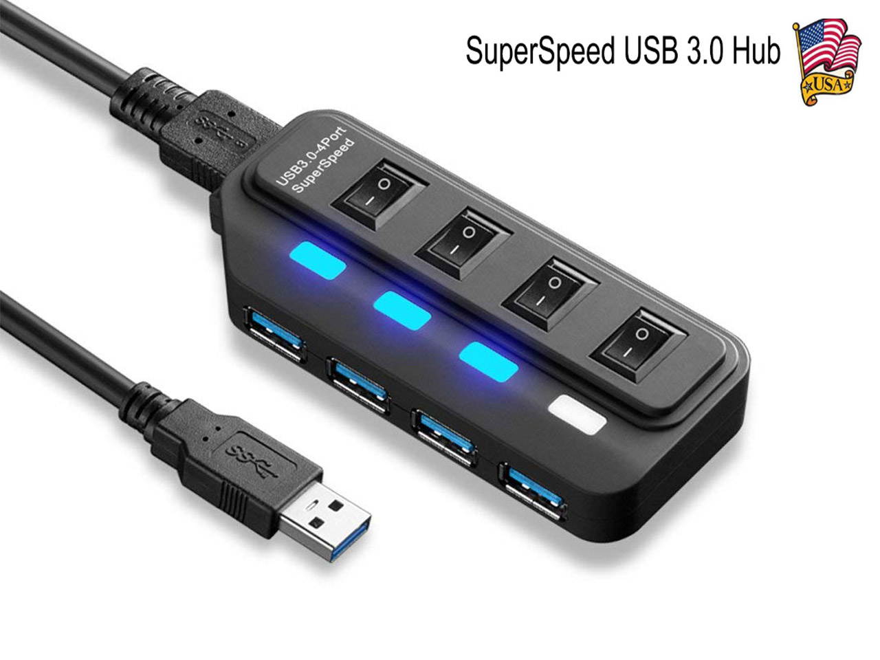 USB 3.0 Hub, Portable SuperSpeed 4 Port USB 3.0 Hub with Built-in Cable , USB Extension Multi-function USB Dock Hot Swapping Support for  Mac, PC, USB Flash Drives and Other Devices