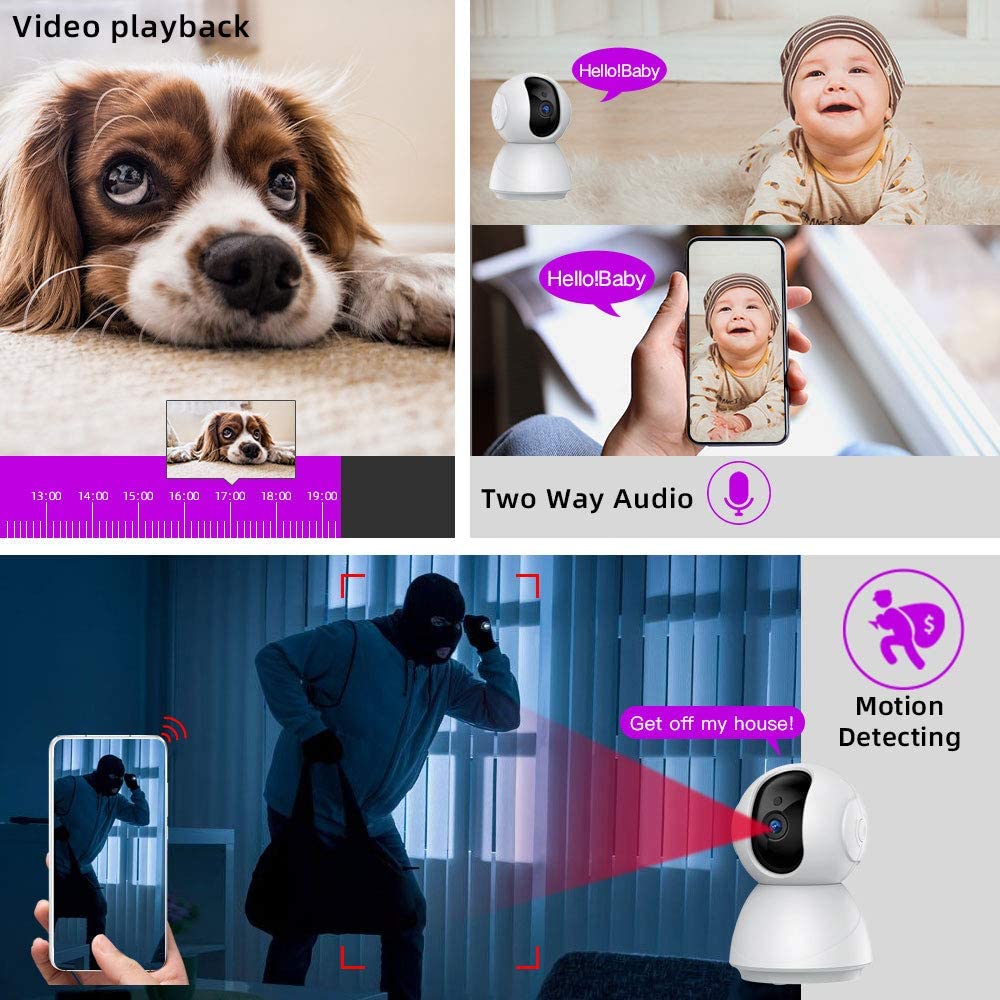 1080P WiFi Security Dome Camera, SDETER HD Home IP Wireless 2-Way Audio Motion Detection Night Vision Baby/Pet Monitor Compatible with iOS&Android