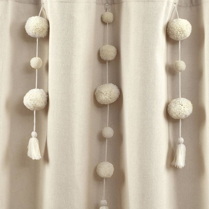 Boho Pom Pom Tassel Linen Single Shower Curtain Dark Linen - Lush Décor