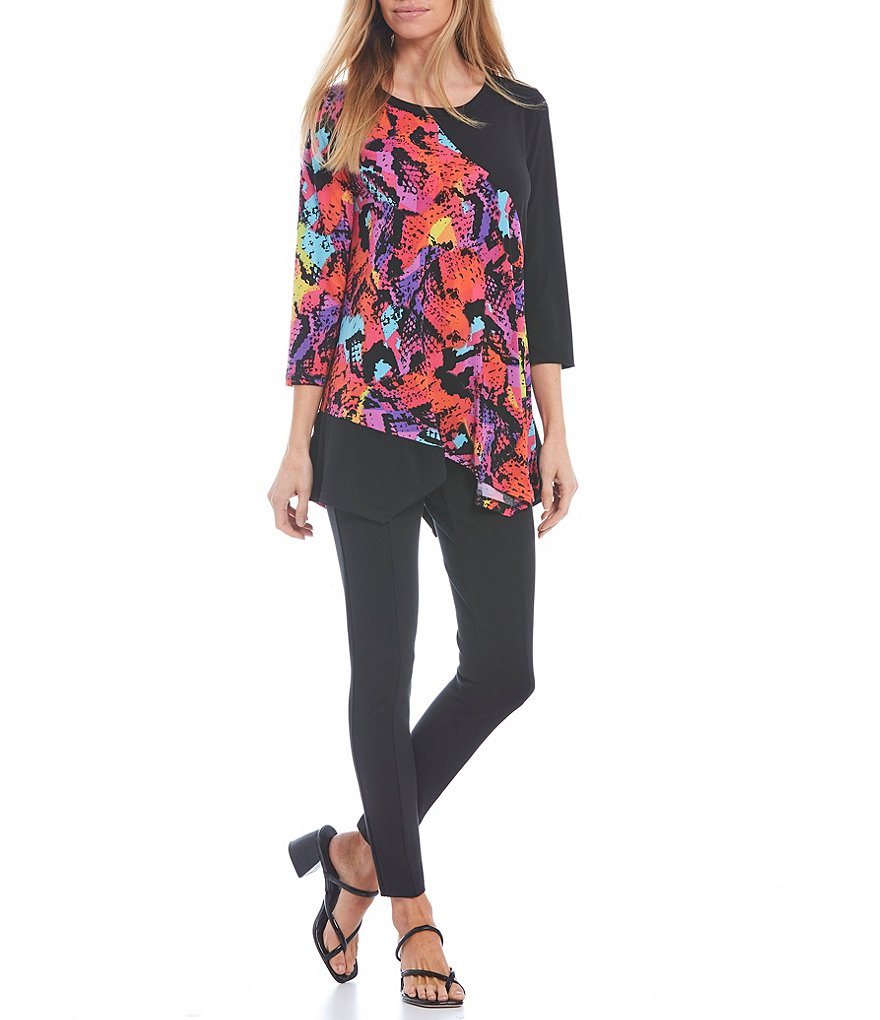 Eva Varro Animal Print Knit Jersey 3/4 Slit Sleeve Tunic