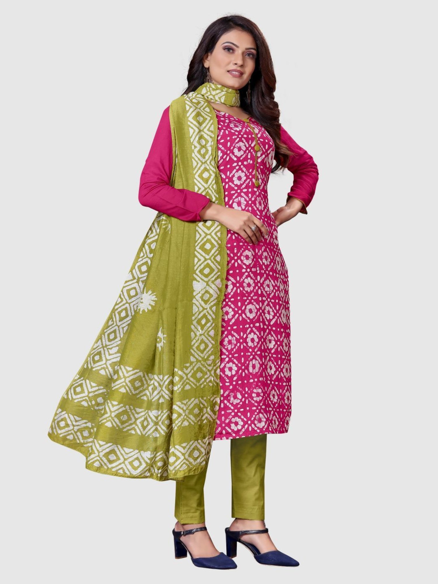 APNISHA Pink Printed Unstitched Dress Material